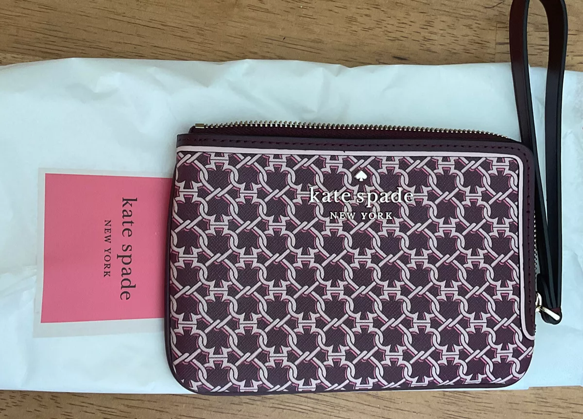 NWT KATE SPADE SMALL L ZIP WRISTLET SPADE LINK WLRU6292 PINK MULTI