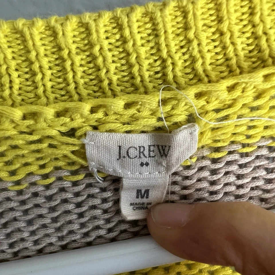 Suéter J Crew Lino Algodón Cuello Redondo Amarillo Gris Rayas Para Mujer Talla M Playa Otoño Foto 3 de 4