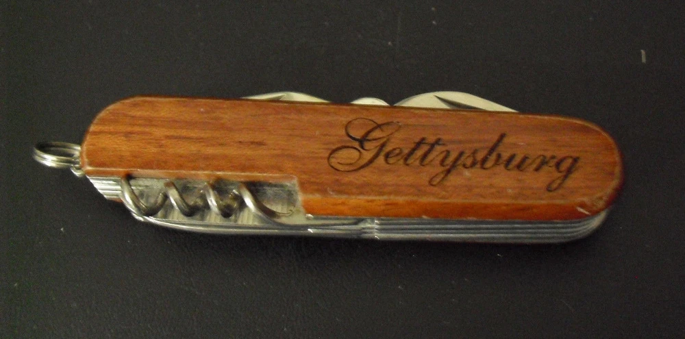 Multi Tool 3 1/2" Pocket Knife Engraved Jose and Gettysburg Wood Handle