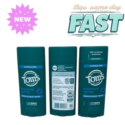3 New Tom S of Maine Mountain Spring Natural Deodorant 3.25oz Each