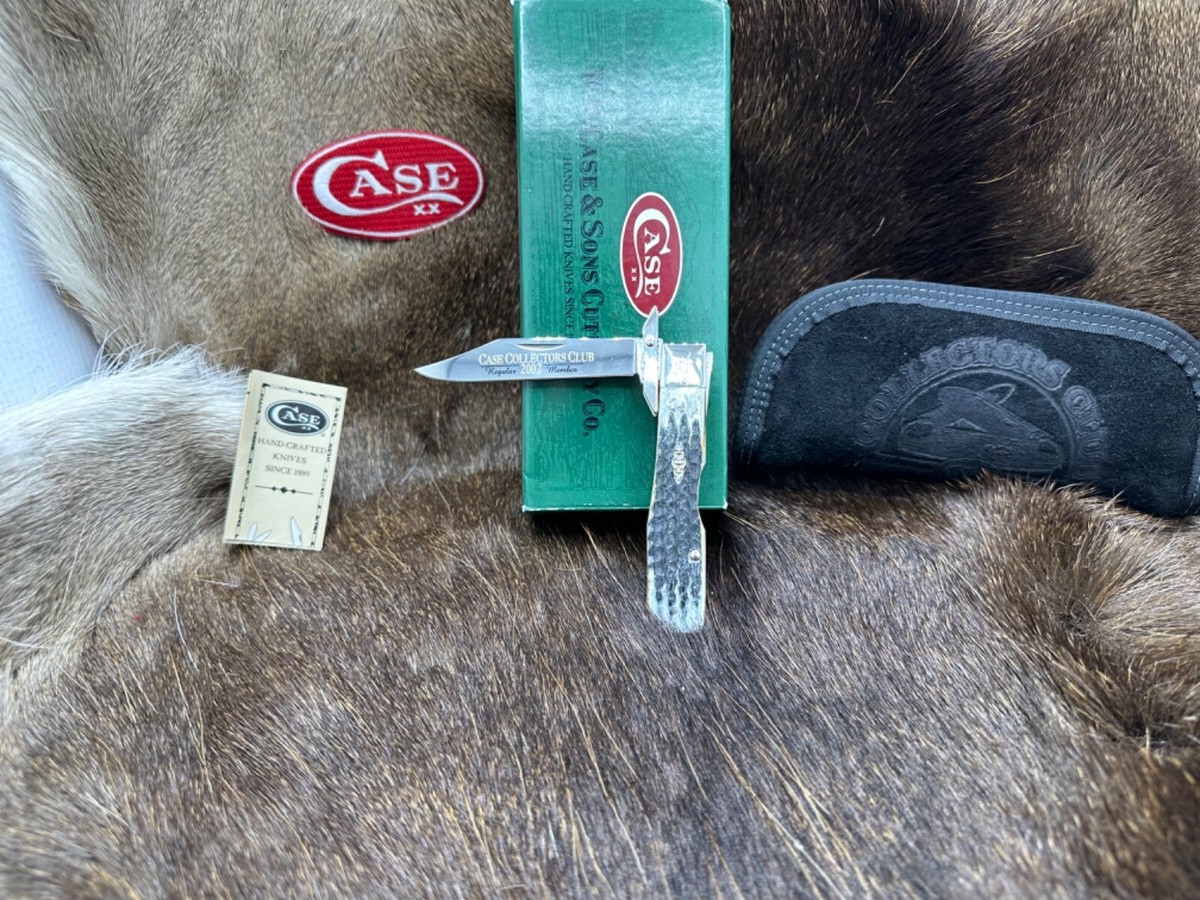 シマヘビ　標本用 Case 2002 Collectors Club Cheetah Knife Moss Bone Handles