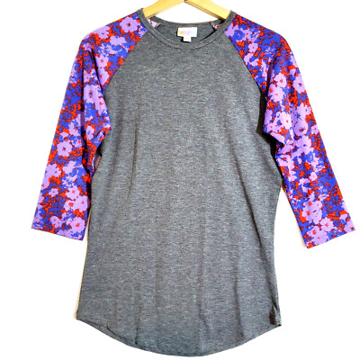 NWT Lularoe Randy Raglan T-Shirt Top SZ XS 3/4 Sleeves Floral Sleeves Print Knit