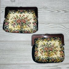 Vintage Needlepoint Clutch Purses Change Purse clutch w/ Floral Design tapestry