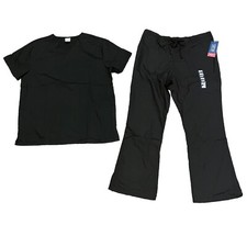 Black Scrubs Set Unisex Large With Shirt And Pants Pockets