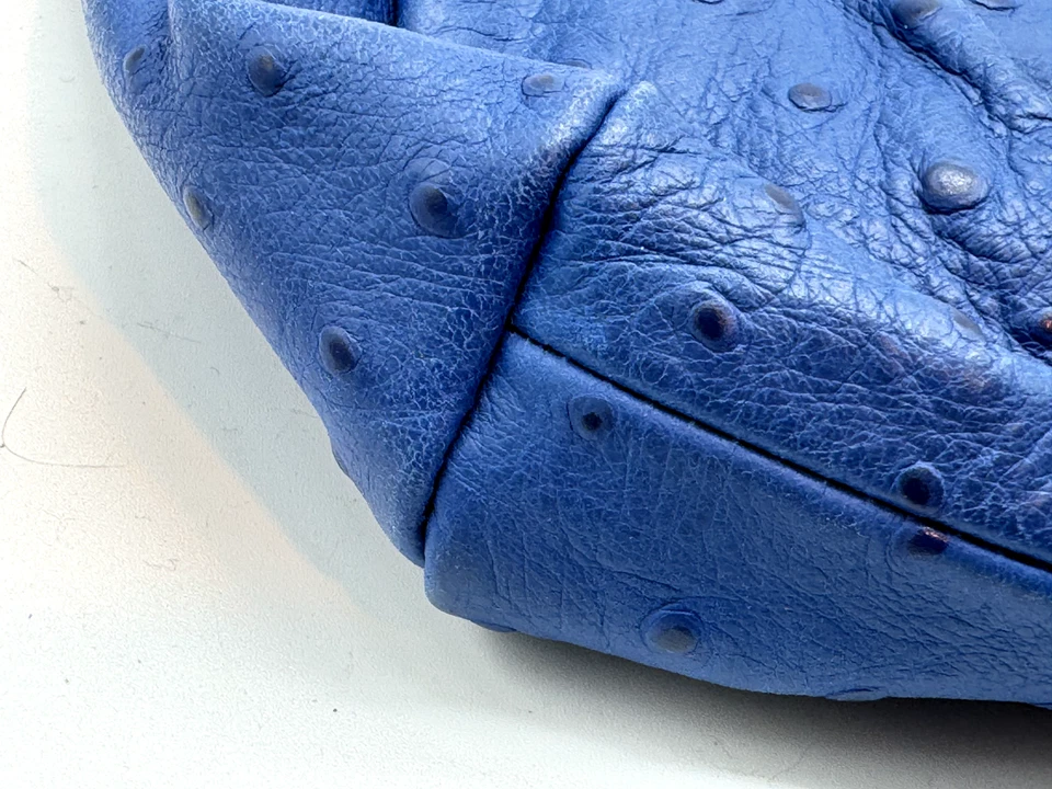 Furla Blue Ostritch Leather Clutch Bag Zipper Womens - Image 4 of 4