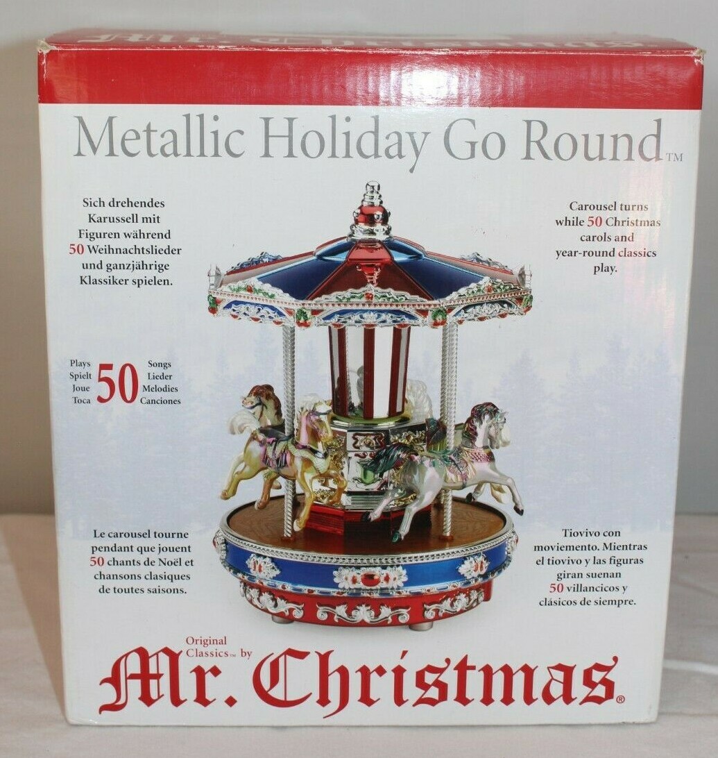 Christmas Metallic Musical Holiday Merry Go Round In Original Box
