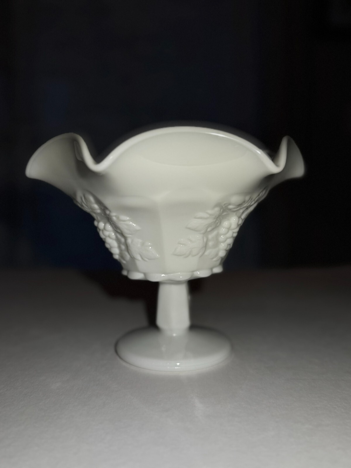 Westmoreland Milk Glass Grape Compote Vase with Paneled Design