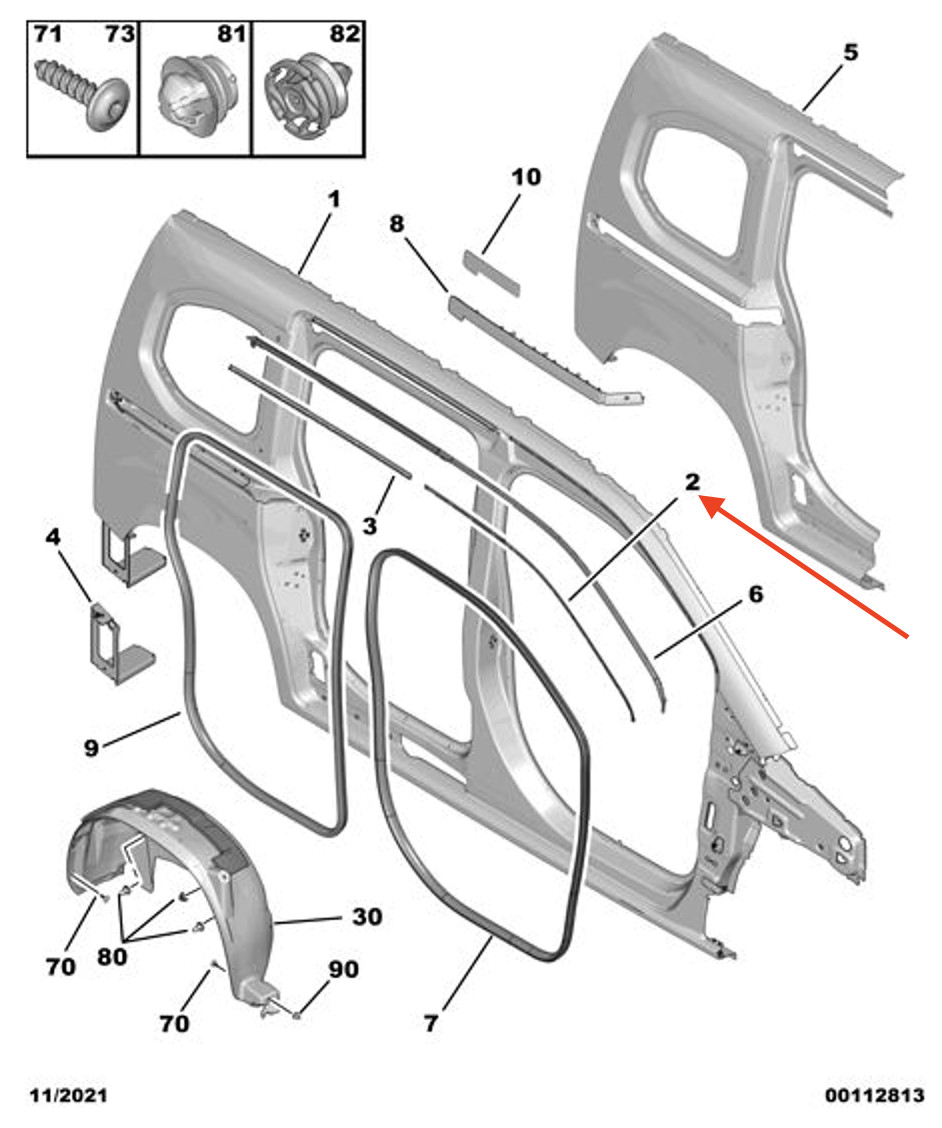 CITRO N BERLINGO K9 Front Right Door Upper Seal 9816404480 New 