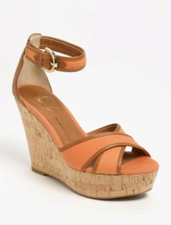 Franco Sarto Raina Size 7.5 Pumpkin Canvas Platform Wedges