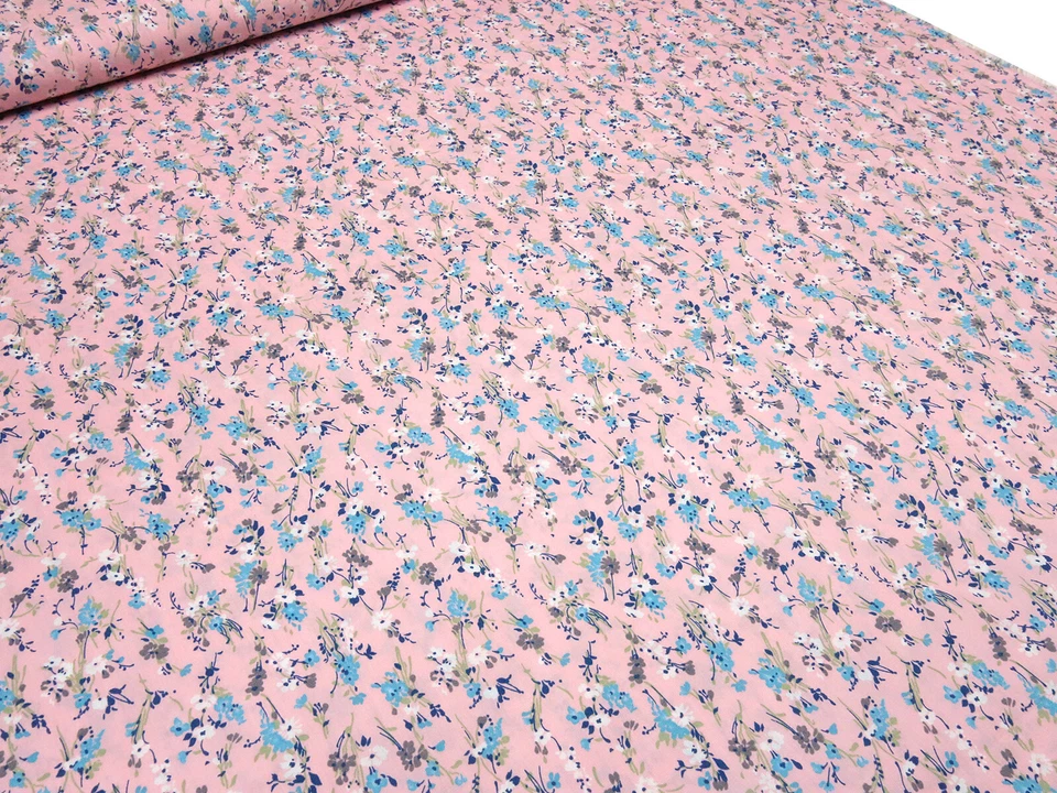 Tela algodón popelina flores flores dispersas rosa colorido blusa tela de vestir - Imagen 2 de 4
