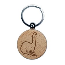 Brachiosaurus Dinosaur Outline Engraved Wood Round Keychain Tag Charm