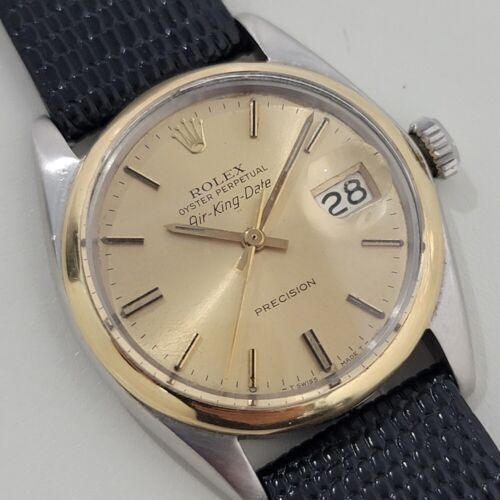 Mens Rolex Precision Ref 5701 35mm 14k SS Air King Date 1960s Automatic RA446B
