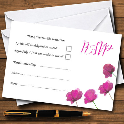 Atemberaubende Aquarell Mohnblumen Rosa Personalisierte RSVP Karten