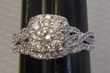 14K White Gold Diamond Halo Wedding Set Band Engagement Ring Natural 1CT sz 8.5