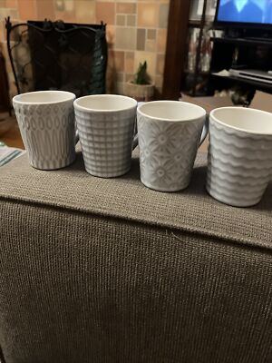 S/4 Boxed Ceramic Expresso Cups by La Rochelle, Neutral Color, Different Pattern