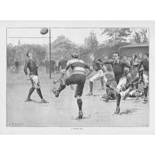 RUGBY UNION A Drop Goal di ST DADD - Stampa antica 1894 - Foto 1 di 1
