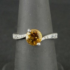 Ring Silver Citrine Round Stone Cubic Zirconia Accents Sterling 925 Size 5.75