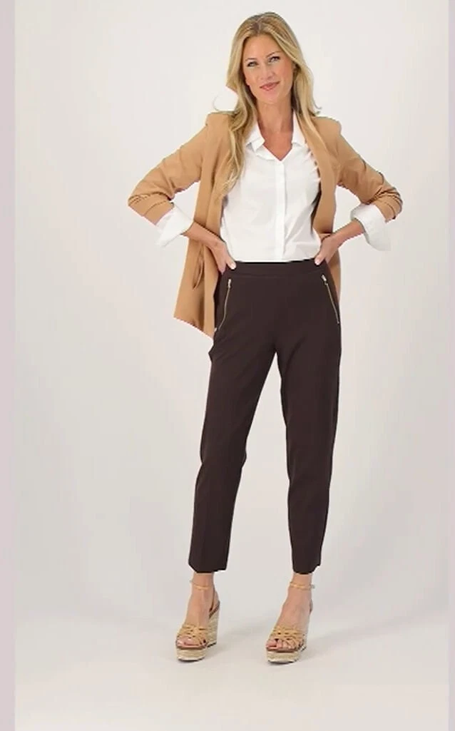 Pantalon Susan Graver Supreme Knit jambes fines avec poche zippée marron foncé 2X A516360