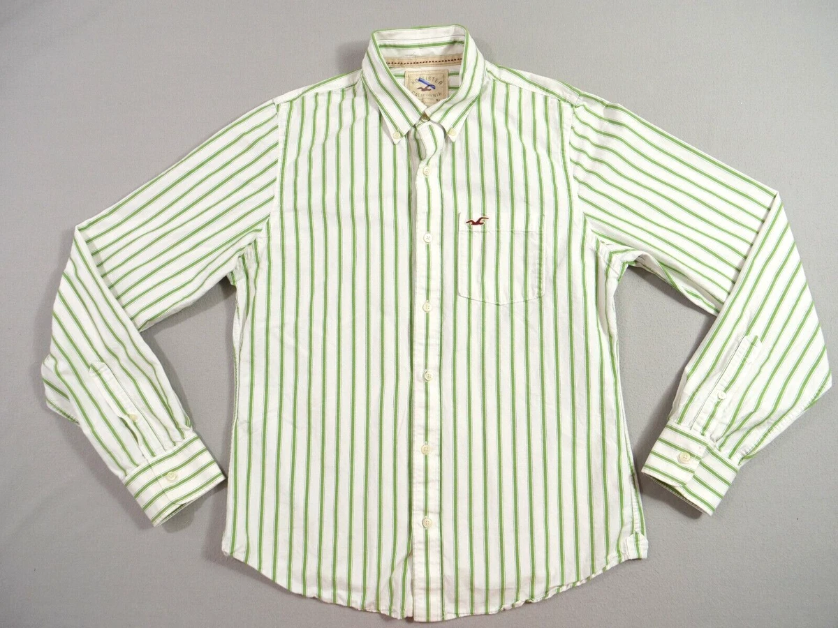 Hollister Shirt Mens Extra Large Green Striped Button Down Long Sleeve  Californi