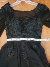 Long Sleeve Black Evening Chiffon Prom Party Dress