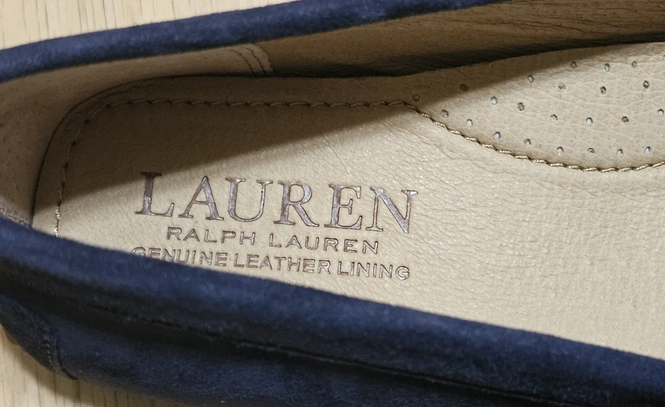 NIB Lauren Ralph Lauren Women's Navy Blue Barnsbury Suede Loafer Gold RL - Image 2 of 4