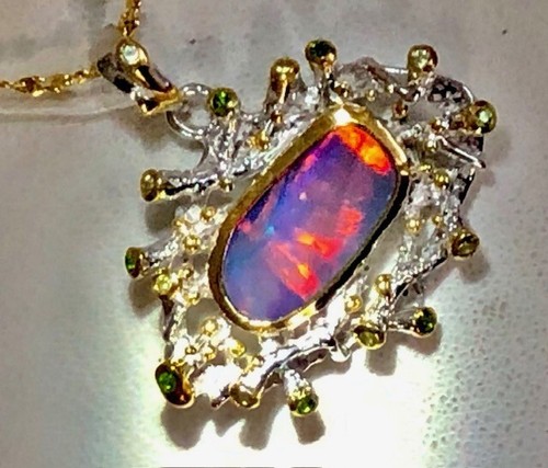GIA RED HOT Harlequin Natural Opal Pendant Necklace Color-Shifting FLASHES VIDEO - Picture 16 of 19
