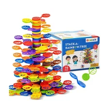 Stack-a-Rainbow-Tree Plastic Stacking Blocks 70 Piece, Balance Game... Fast Ship