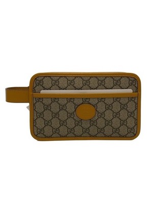 Gucci GG Supreme Pochette Cosmetic Clutch Bag Beige Yellow Canvas Leather 625764