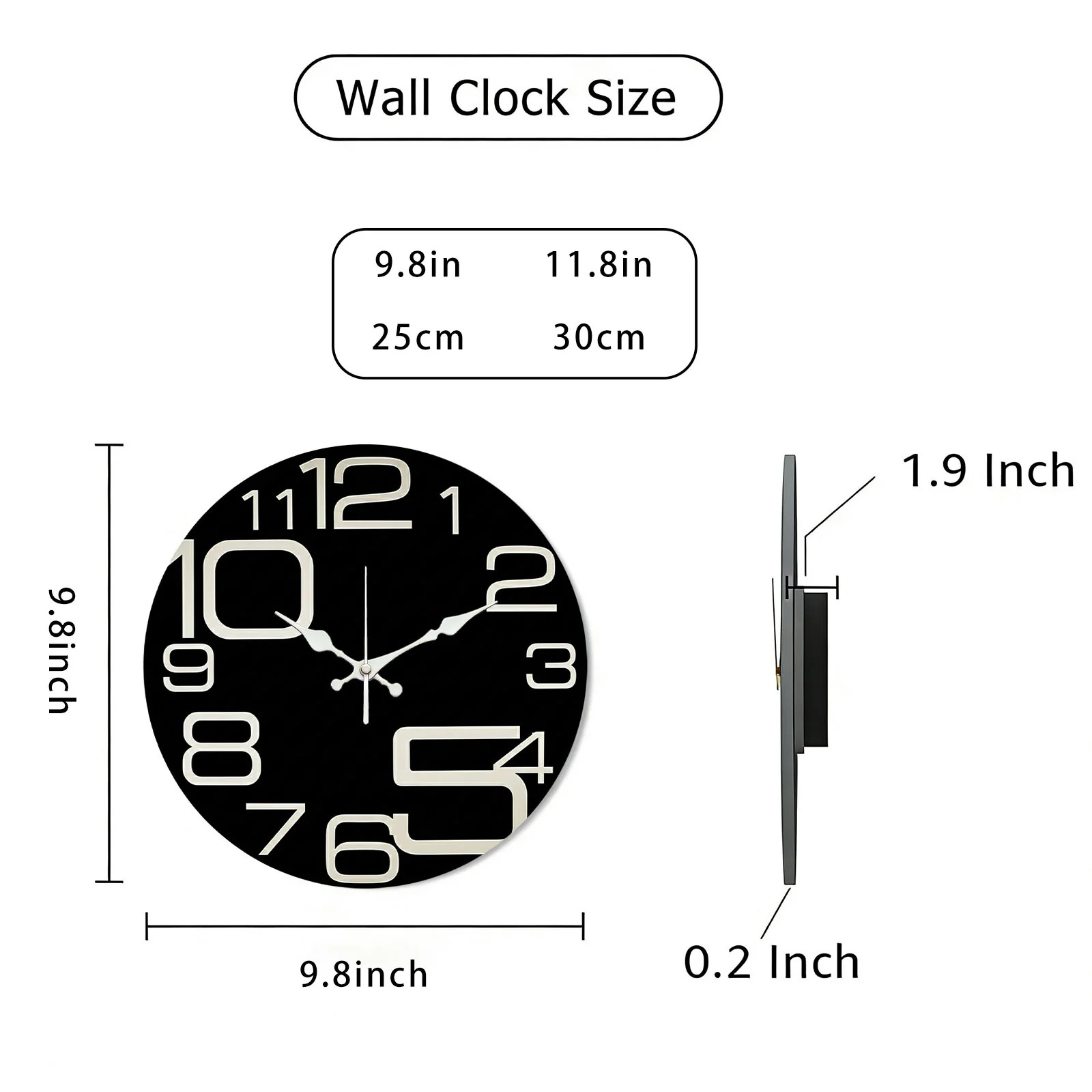 Black Modern Large Number Wall Clock Wooden Silent Clock No Battery Home Decors
