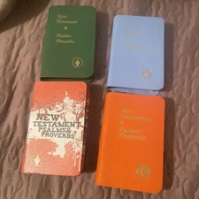 Gideon Bibles 4 pocket size two orange AKJ one green NKJ one baby blue AKJ
