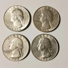 WASHINGTON SILVER QUARTERS, Lot of 4, All 1964, One Denver Mint, 3 No Mint Mark