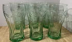 Vintage Coca Cola Coke Branded Embossed Green Glass 16OZ Set of 6 Glasses