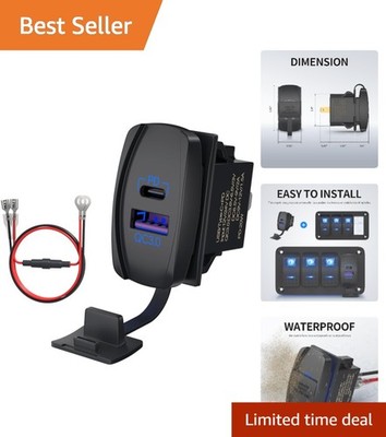 Versatile 12V Waterproof USB Rocker Switch: Type C & QC 3.0 for Car, RV & Marine