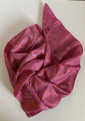 JIMMY CHOO FOULARD SILK PRINTED FUCHSIA SCARF JC MONOGRAM NEW WITH TAGS