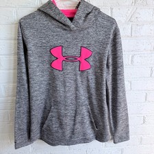 Under Armour ColdGear Grey Pink Logo Hoodie Fleece Lined Women's M