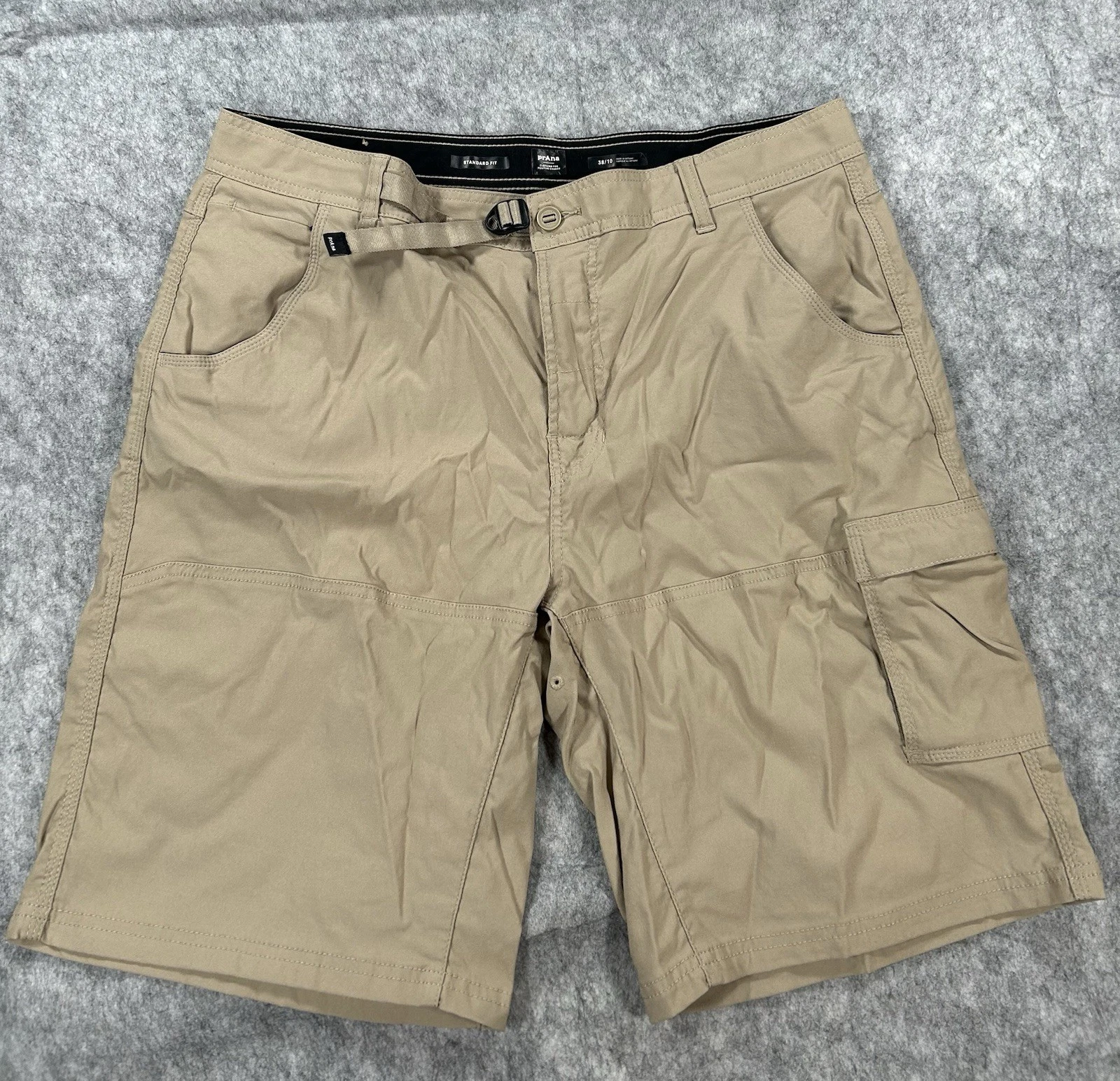 Prana Stretch Zion II Shorts Beige Belted Hiking Cargo Pocket Men’s Size 38x10