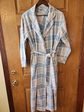 Laura Ashley Long Wrap Plaid Dressing Robe Womens Cottagecore Prairie Medium