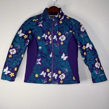 Xpedition Fleece Lined Floral Butterfly Teal Purple Jacket Pockets Large 10/12