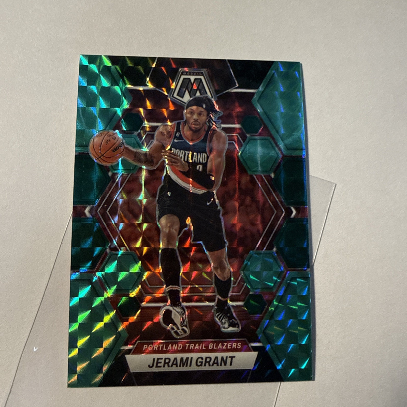 2022/23 Panini Mosaic Jerami Grant #/21 Green Fusion Choice Prizm 105 Basketball