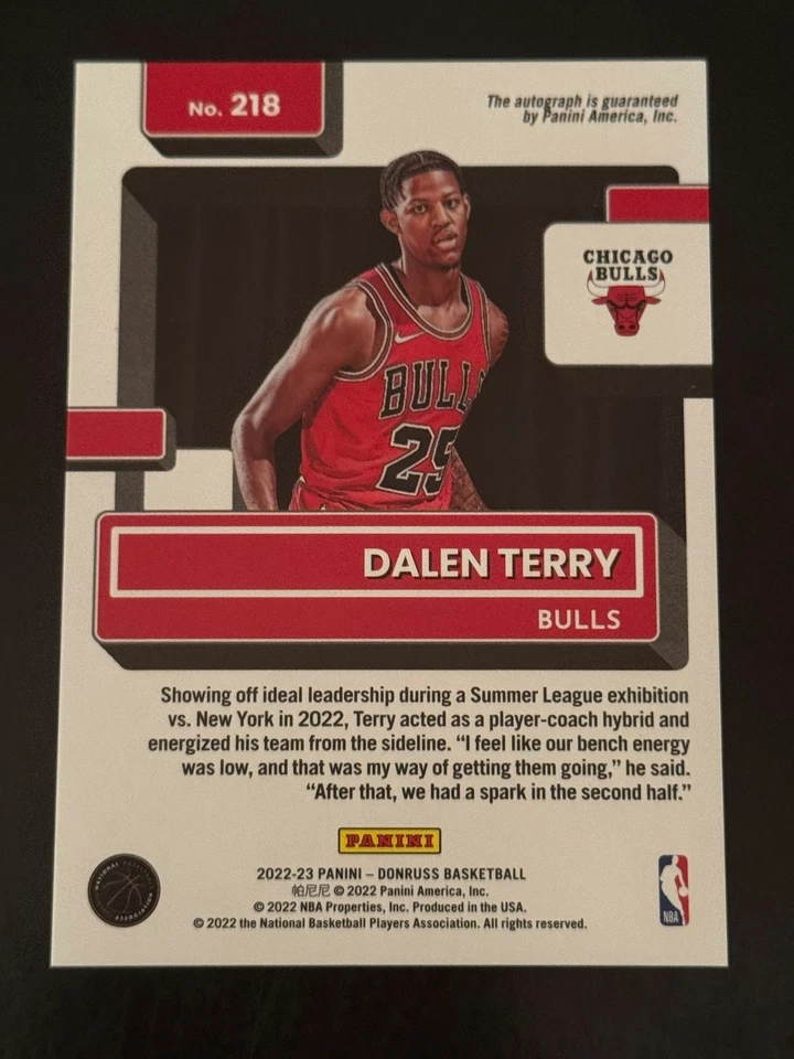 22-23 Donruss Dalen Terry Chicago Bulls Rated Rookie Auto Silver Parallel /75 - Image 2 of 2