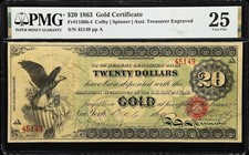 FR.1166b 1863 $20 GOLD CERTIFICATE PMG25 VF RARE!