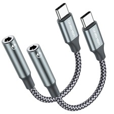 USB Type C to 3.5mm Headphone Jack Adapter 2-Pack Fits iPhone Samsung