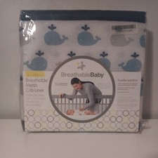 Breathable Baby Mesh Crib Liner Blue Whales