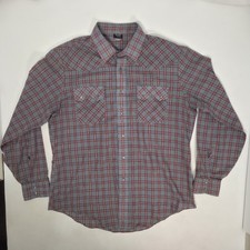 VTG 80s Levis Plaid Western Pearl Snap Red Blue Metallic Silver Mens XL Shirt