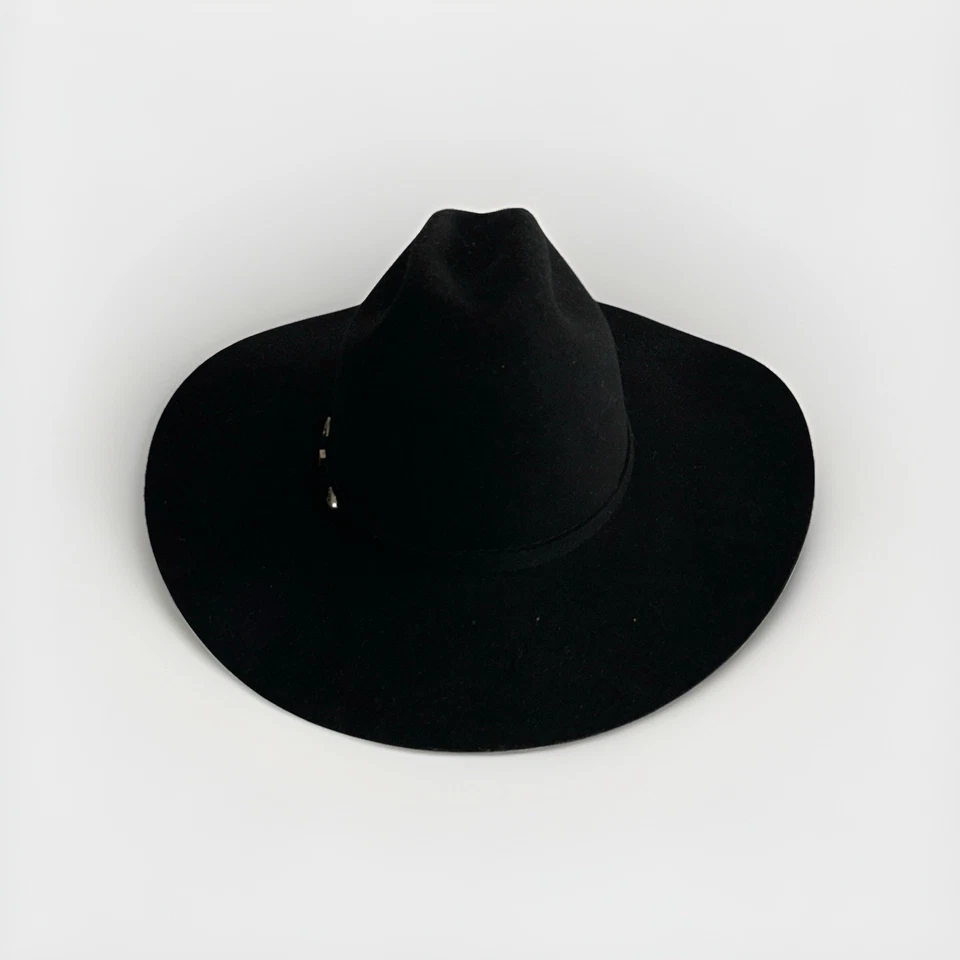 Chapéu de cowboy ocidental mistura de lã pele de lanofelt vintage XX preto tamanho 7 1/8 feito nos EUA - Imagem 3 de 4