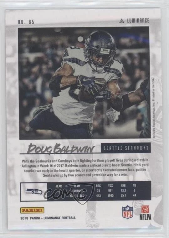 2018 Panini Luminance Orange Luminance /225 Doug Baldwin #85 - Image 2 of 2