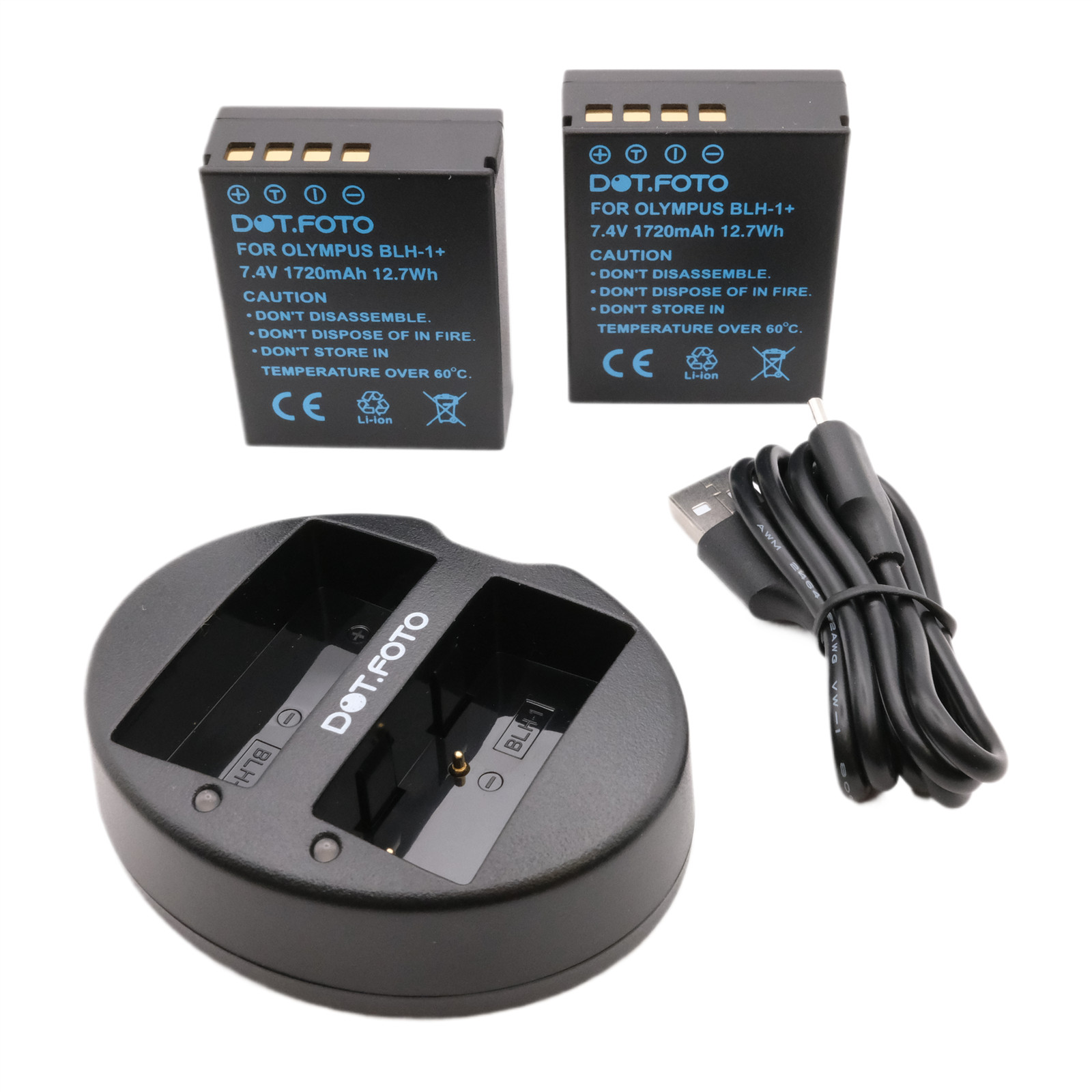 Dot.Foto BLH-1 1720mAh Battery x2 & BCH-1 type USB Dual Charger for Olympus