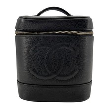 CHANEL Coco Mark Panet Black Caviar Leather Handbag A01998 #OKB3876