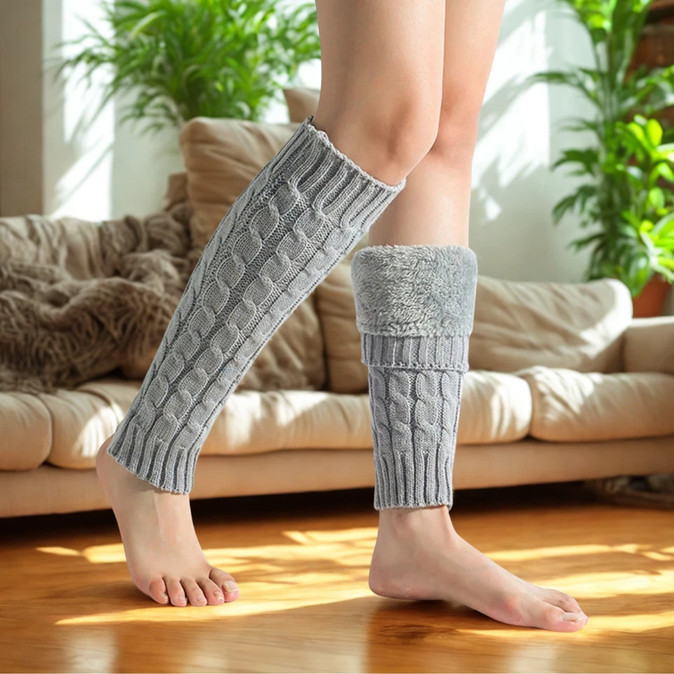 Womens Knitted Woolen Leg Warmers Twists Socks Solid Crochet Winter Boot Sock - Image 3 of 4