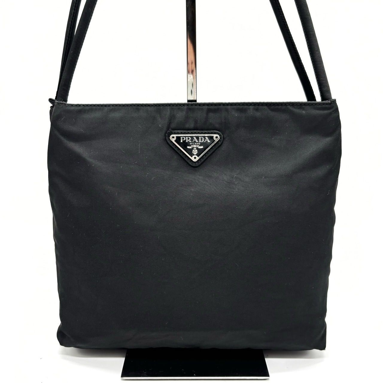 PRADA Totes Black Nylon Triangular Logo Plate Aut… - image 2